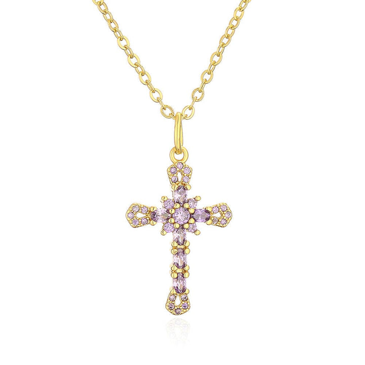 Gold Plated Cross Necklace Pendant With Crystals