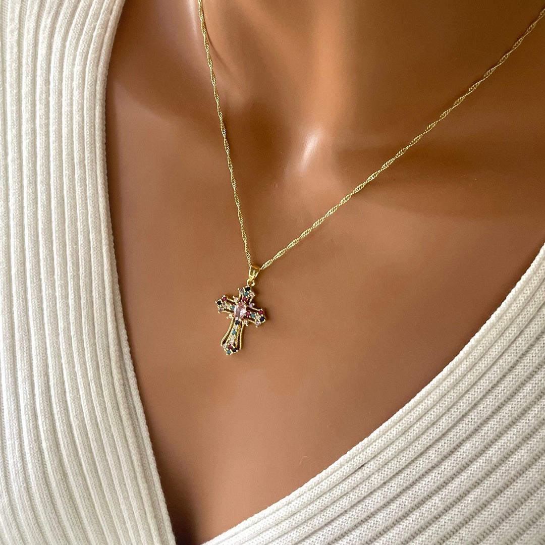 Divine Mosaic Cross Necklace