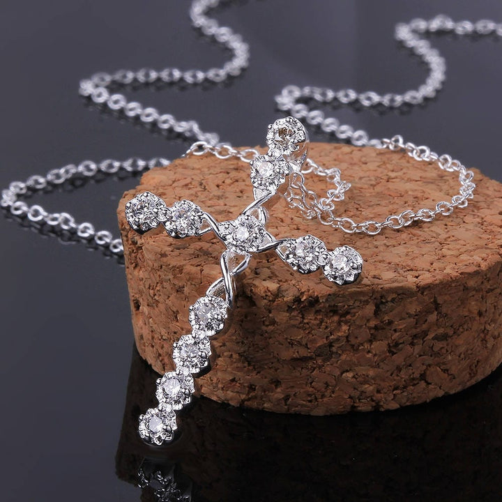 Silver Plated Crystal Cross Necklace