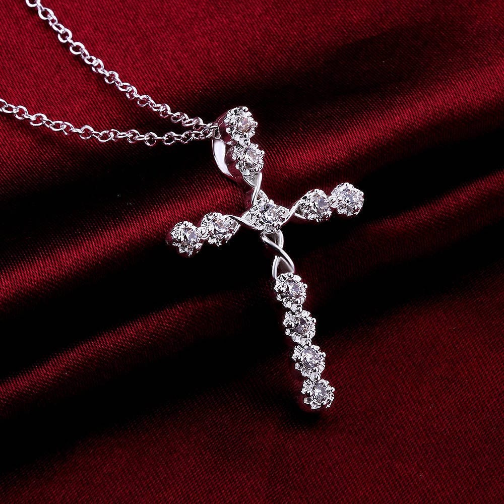 Silver Plated Crystal Cross Necklace