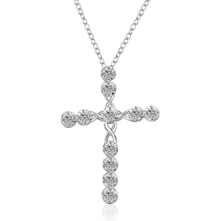 Silver Plated Crystal Cross Necklace