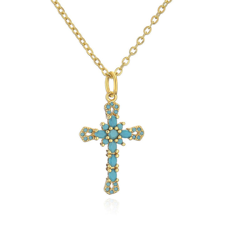 Gold Plated Cross Necklace Pendant With Crystals