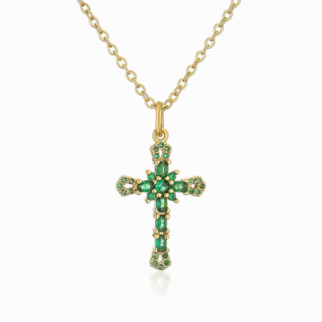 Gold Plated Cross Necklace Pendant With Crystals