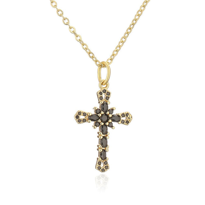 Gold Plated Cross Necklace Pendant With Crystals