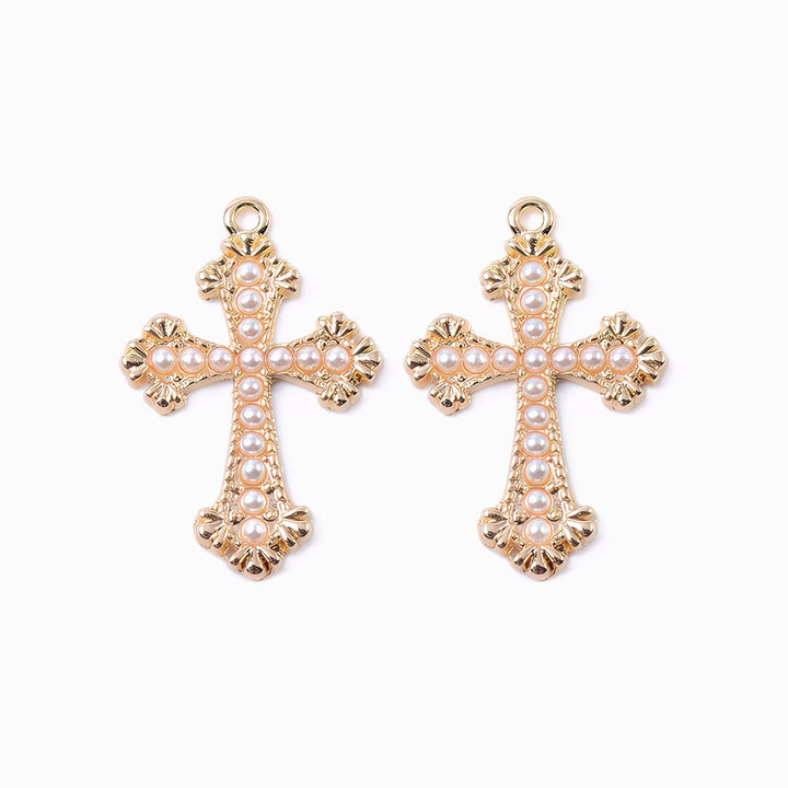 Golden Cross Pearl Earrings