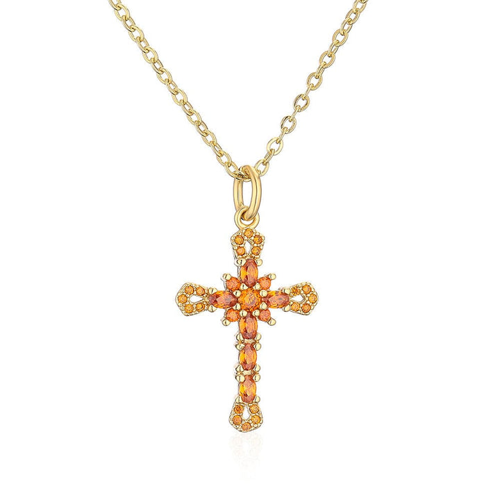 Gold Plated Cross Necklace Pendant With Crystals