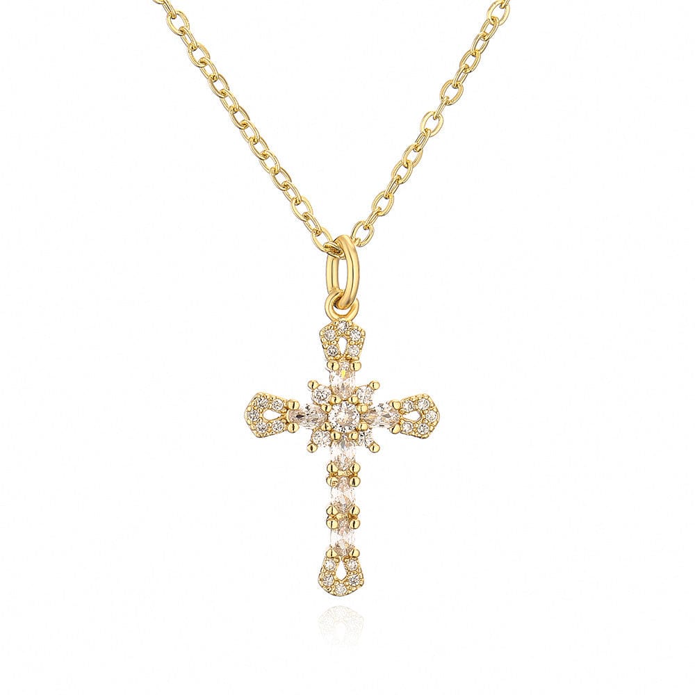 Gold Plated Cross Necklace Pendant With Crystals