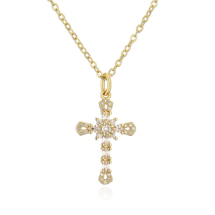 Gold Plated Cross Necklace Pendant With Crystals