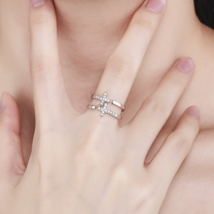 Double Layer Cross Diamond Open Ring (Free)