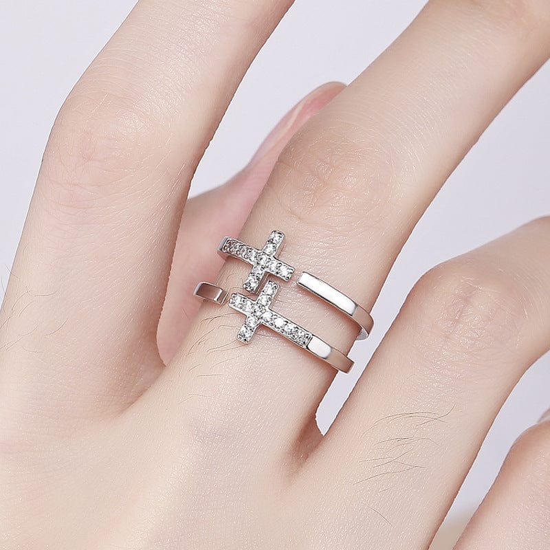 Double Layer Cross Diamond Open Ring (Free)