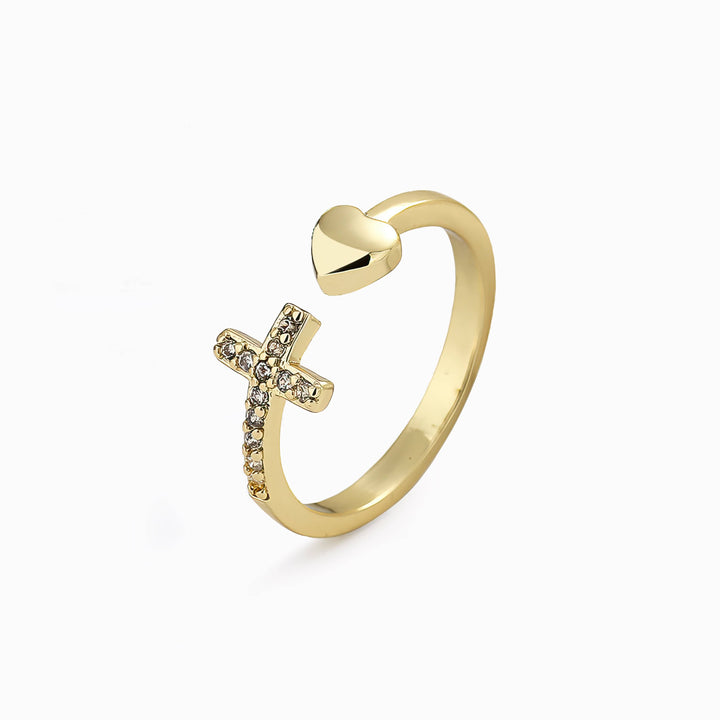 Diamond Cross-Heart Open Ring