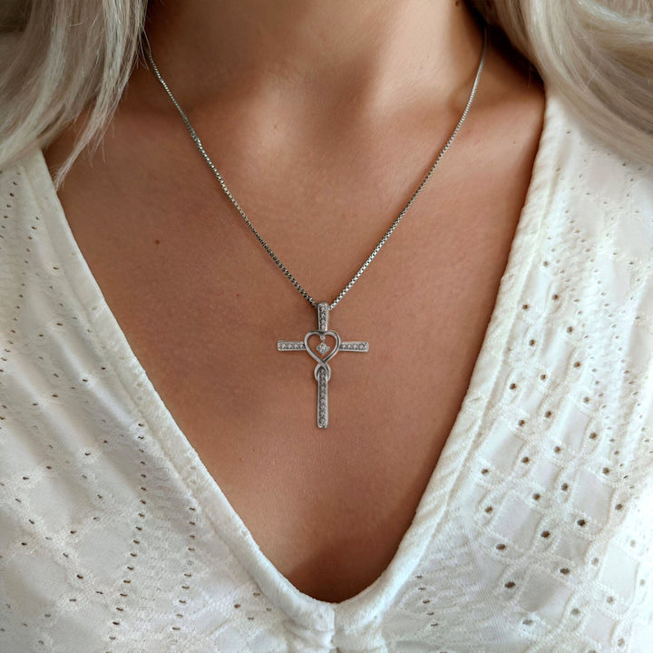 Infinity Heart Cross Necklace With Diamond