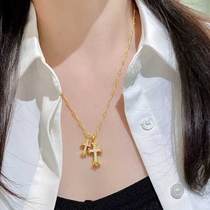 Classic Diamond Cross Pendant Necklace