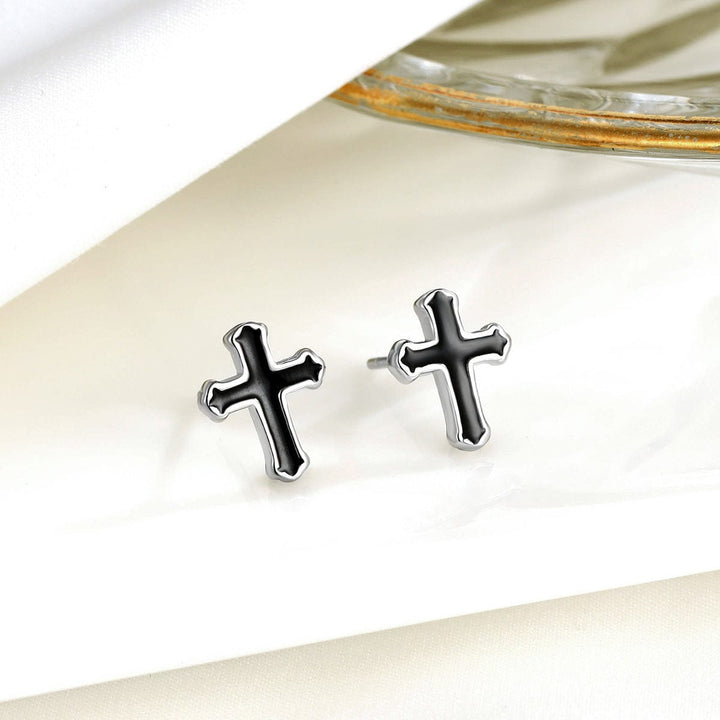 Dainty Black Cross Earrings