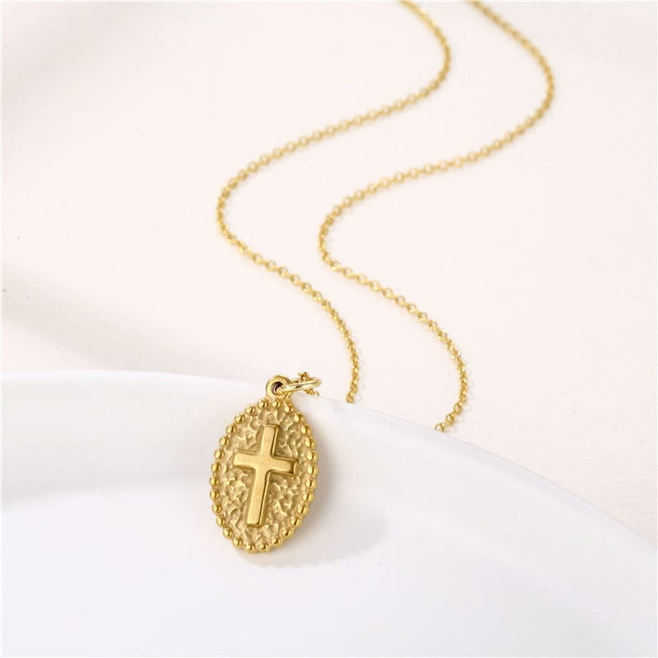 Gold Plated Oval Cross Necklace