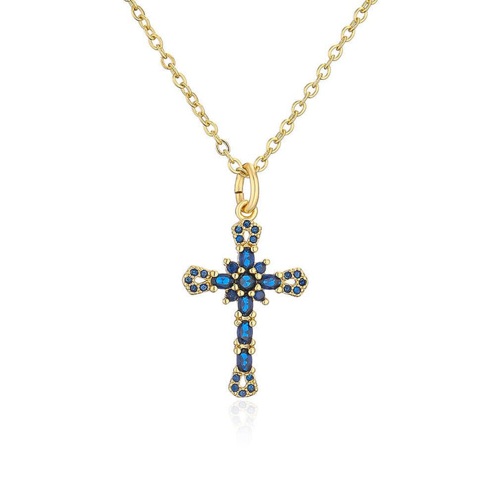 Gold Plated Cross Necklace Pendant With Crystals