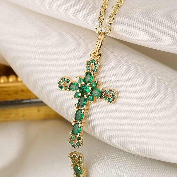 Gold Plated Cross Necklace Pendant With Crystals