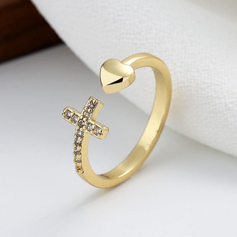 Diamond Cross-Heart Open Ring