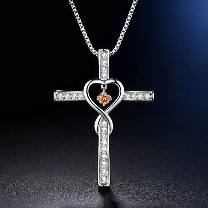 Infinity Heart Cross Necklace With Diamond