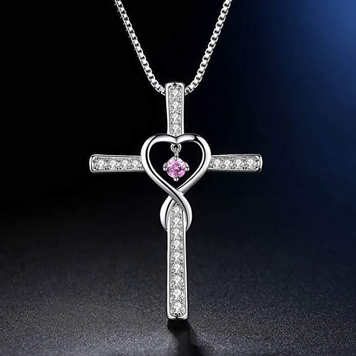 Infinity Heart Cross Necklace With Diamond