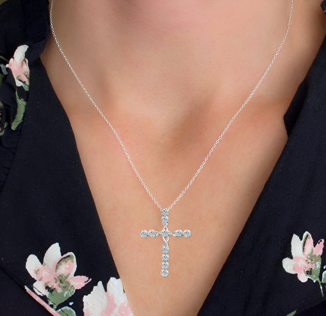 Silver Plated Crystal Cross Necklace