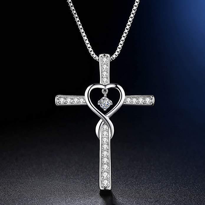 Infinity Heart Cross Necklace With Diamond