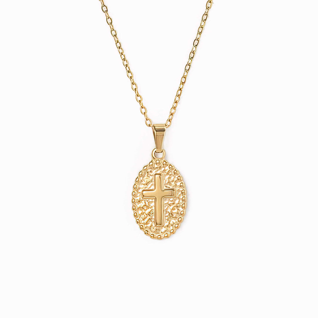 Gold Plated Oval Cross Necklace