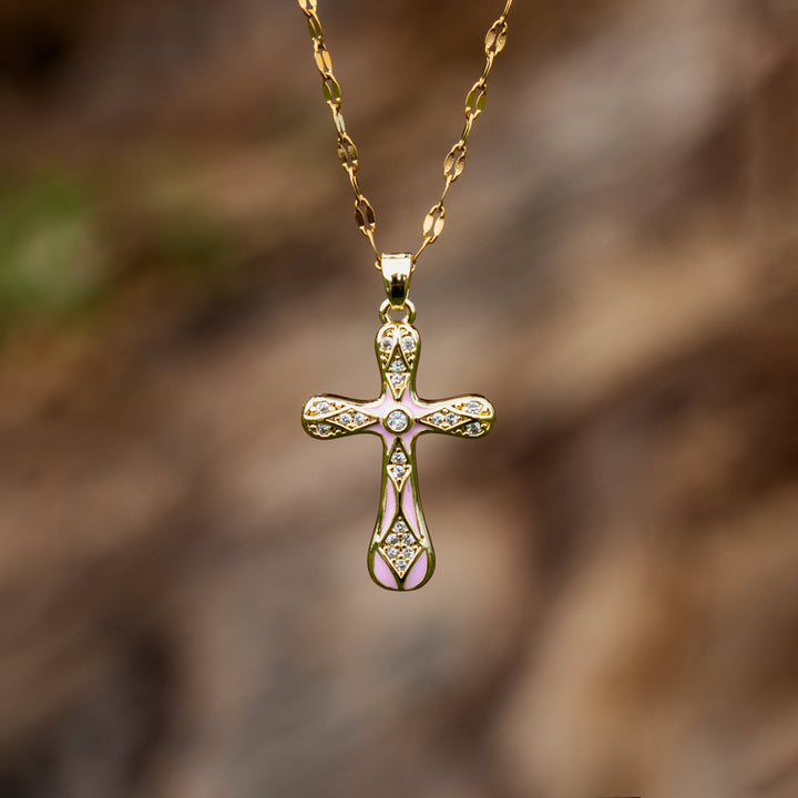 Heavenly Rose Cross Necklace