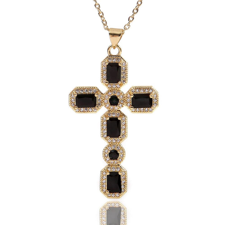 Diamond Baguette and Sapphire Cross Pendant Necklace