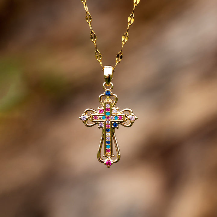 Divine Mosaic Cross Necklace