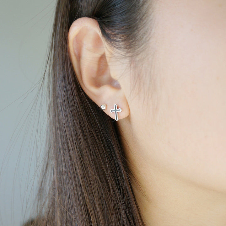 Dainty Black Cross Earrings