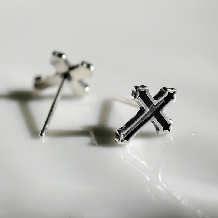 Dainty Black Cross Earrings