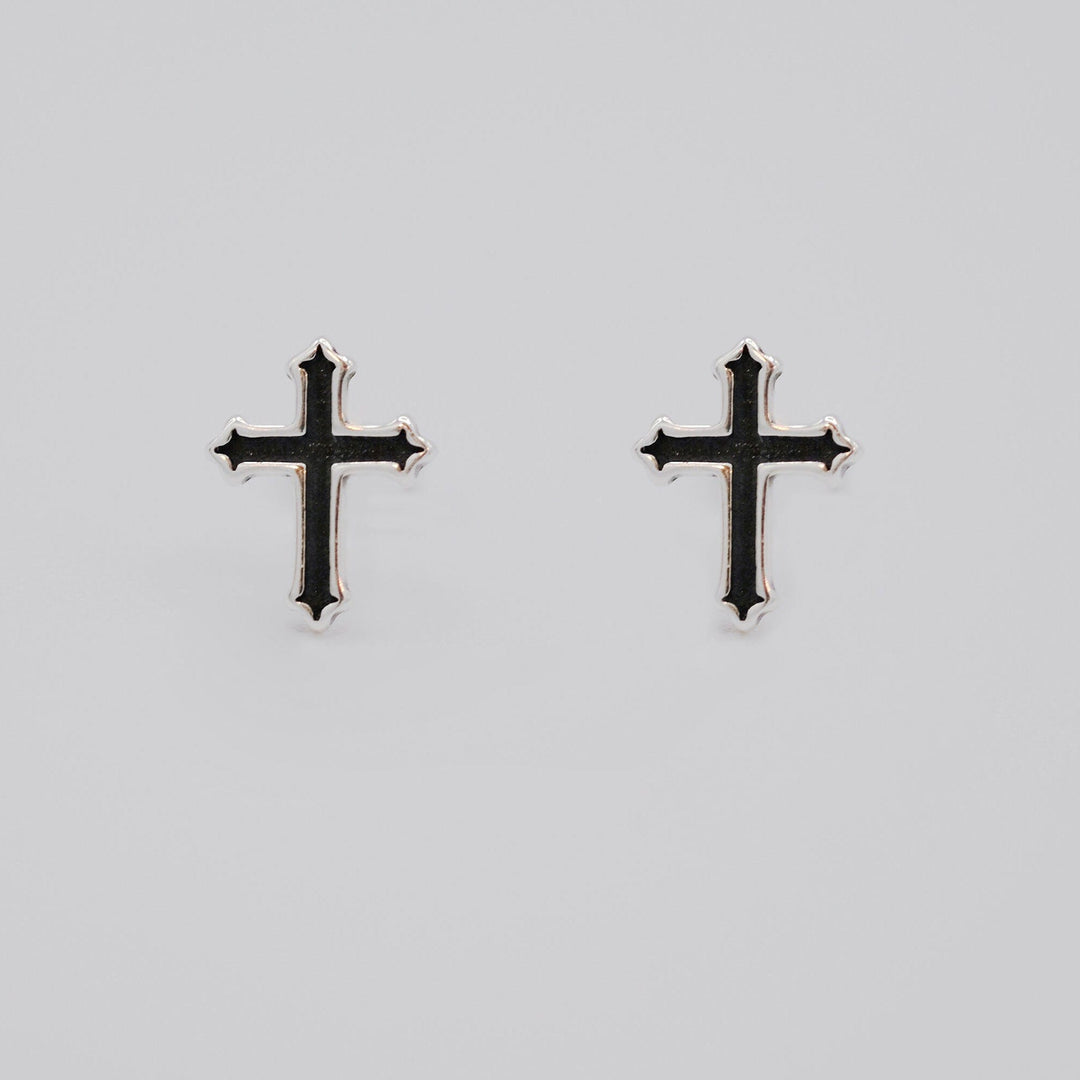 Dainty Black Cross Earrings