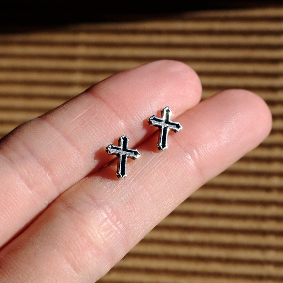 Dainty Black Cross Earrings