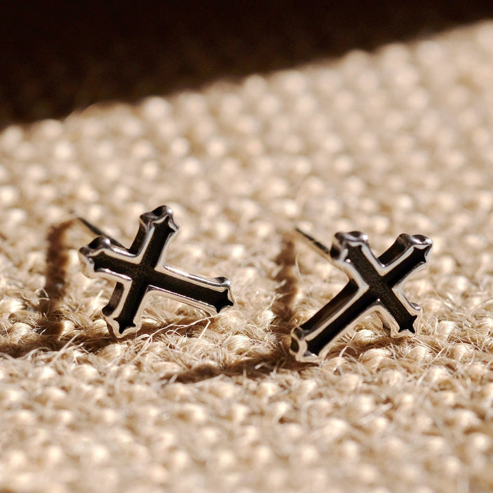 Dainty Black Cross Earrings