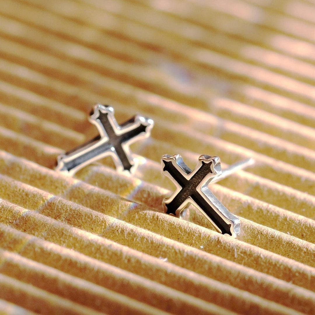 Dainty Black Cross Earrings