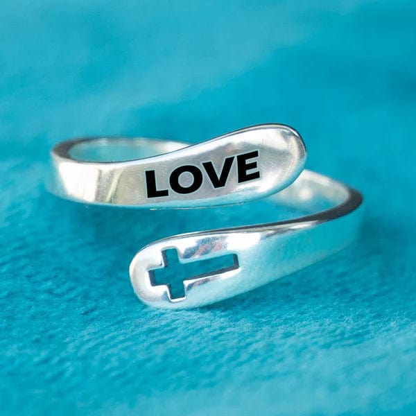 Silver Adjustable Love Cross Ring