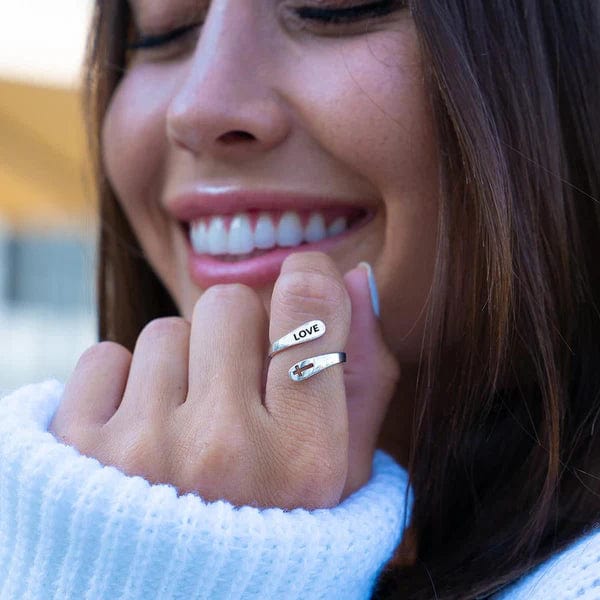 Silver Adjustable Love Cross Ring