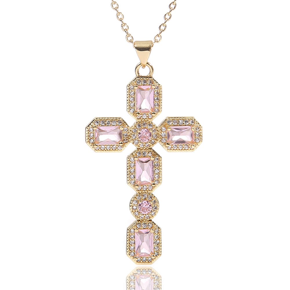 Diamond Baguette and Sapphire Cross Pendant Necklace