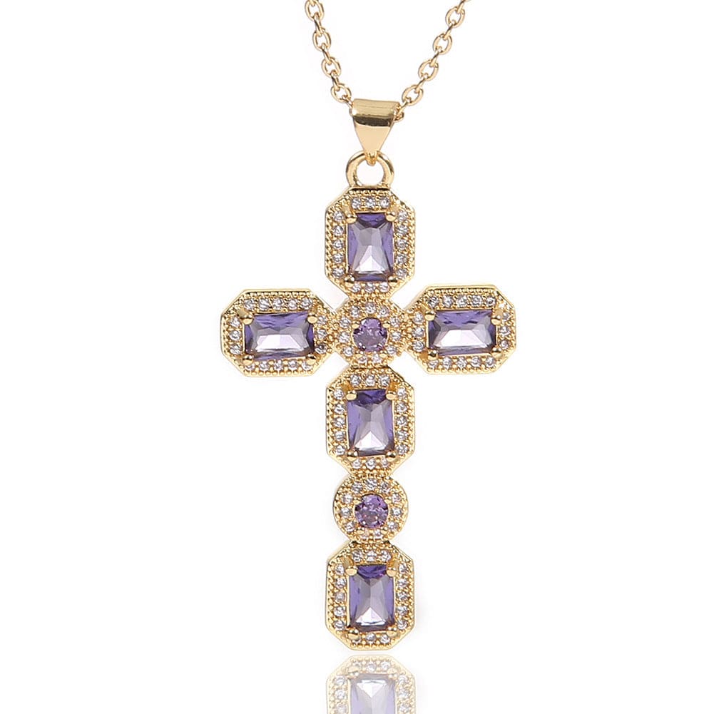 Diamond Baguette and Sapphire Cross Pendant Necklace