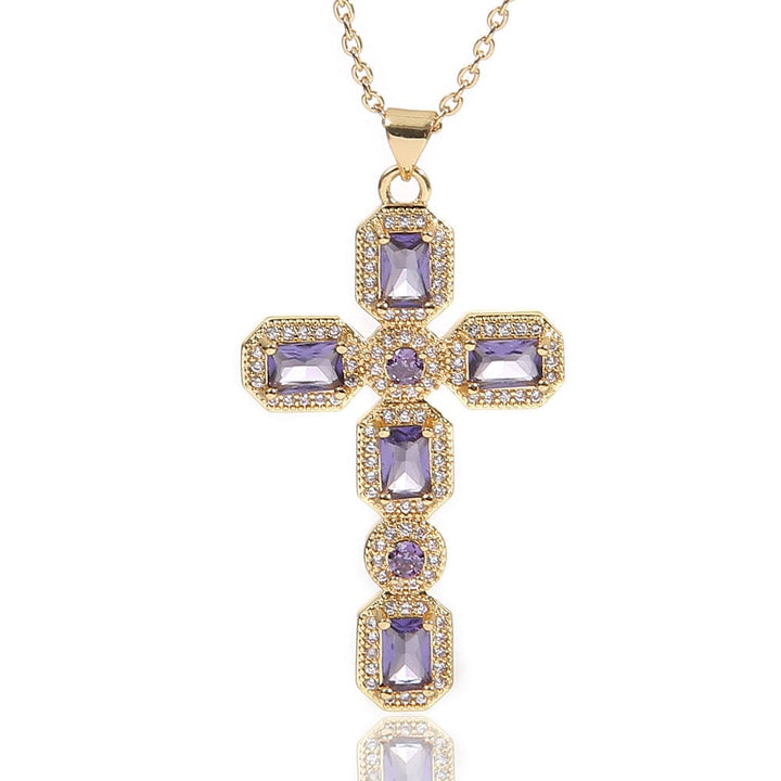 Diamond Baguette and Sapphire Cross Pendant Necklace