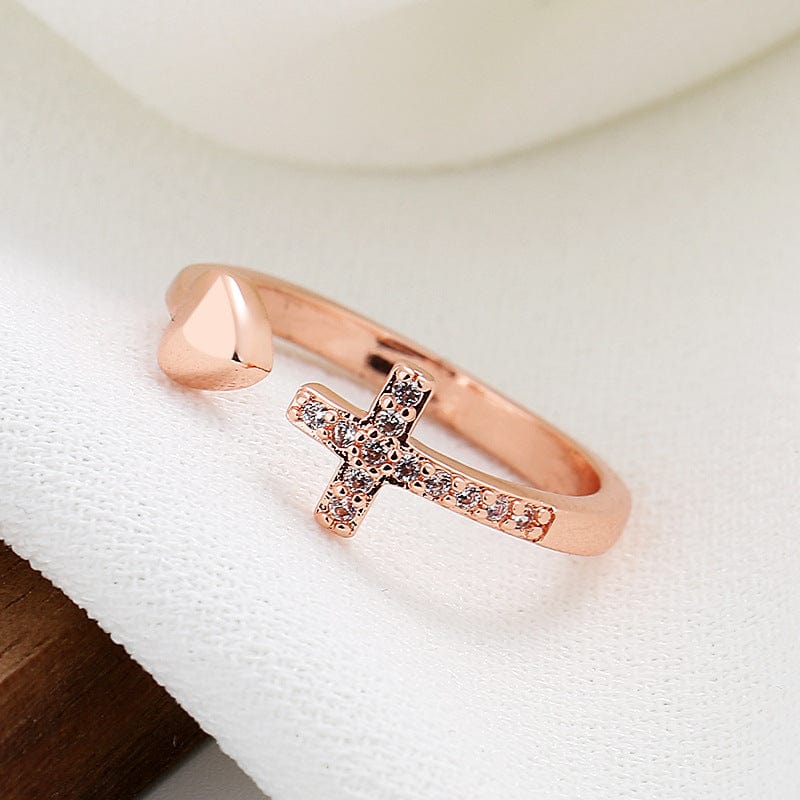 Diamond Cross-Heart Open Ring