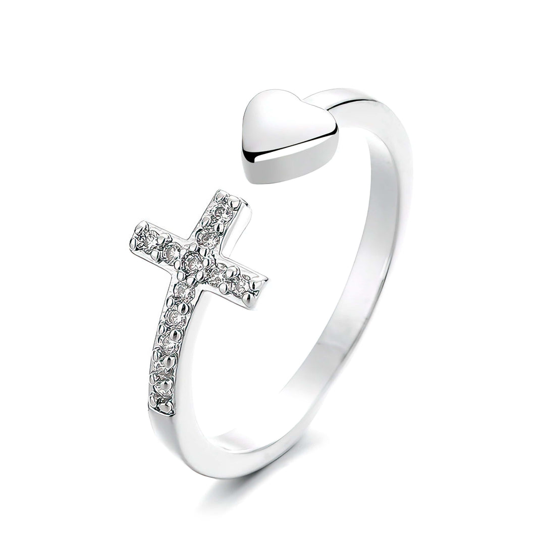 Diamond Cross-Heart Open Ring